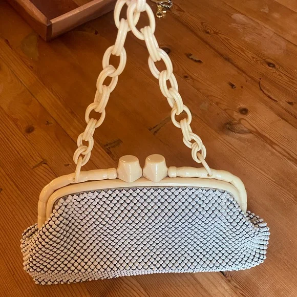 Antique Vintage Whiting & Davis Handbag Purse Ivory Metal Mesh - Picture 2 of 5